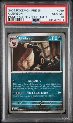 2025 POKEMON PRE EN-PRISMATIC EVOLUTIONS POKE BALL REVERSE HOLO UMBREON PSA 10 - Image 1