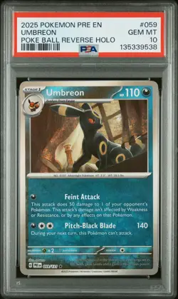 2025 POKEMON PRE EN-PRISMATIC EVOLUTIONS POKE BALL REVERSE HOLO UMBREON PSA 10 - Image 1