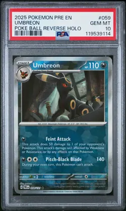 2025 POKEMON PRE EN-PRISMATIC EVOLUTIONS POKE BALL REVERSE HOLO UMBREON PSA 10 - Image 1