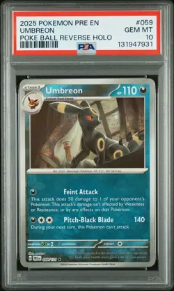 2025 POKEMON PRE EN-PRISMATIC EVOLUTIONS POKE BALL REVERSE HOLO UMBREON PSA 10 - Image 1