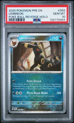 2025 Pokemon Prismatic Evolutions Umbreon #059 Poke Ball Reverse Holo PSA 10 GEM - Image 1