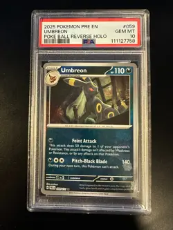 2025 Pokemon Prismatic Evolutions UMBREON Poke Ball Reverse Holo 059/131 PSA 10 - Image 1