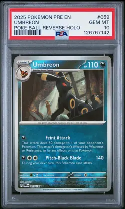2025 POKEMON PRE EN-PRISMATIC EVOLUTIONS POKE BALL REVERSE HOLO UMBREON PSA 10 - Image 1