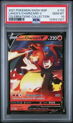 2021 POKEMON SWSH BLACK STAR PROMO CELEBRATIONS COLL LANCE'S CHARIZARD V PSA 10 - Image 1