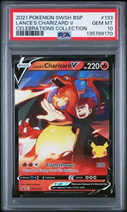 2021 POKEMON SWSH BLACK STAR PROMO CELEBRATIONS COLL LANCE'S CHARIZARD V PSA 10 - Image 1