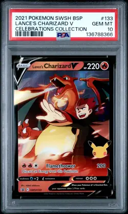2021 POKEMON SWSH BLACK STAR PROMO CELEBRATIONS COLL LANCE'S CHARIZARD V PSA 10 - Image 1