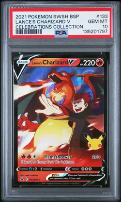2021 POKEMON SWSH BLACK STAR PROMO CELEBRATIONS COLL LANCE'S CHARIZARD V PSA 10 - Image 1