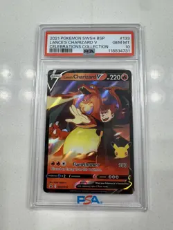 2021 POKEMON SWSH BLACK STAR PROMO CELEBRATIONS COLL LANCE'S CHARIZARD V PSA 10 - Image 1