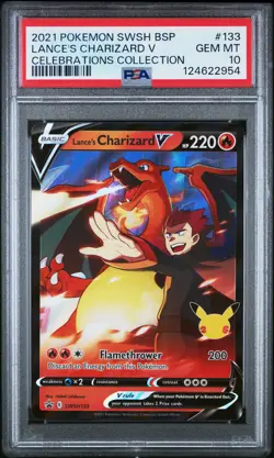 2021 POKEMON SWSH BLACK STAR PROMO CELEBRATIONS COLL LANCE'S CHARIZARD V PSA 10 - Image 1
