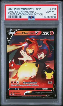 2021 POKEMON SWSH BLACK STAR PROMO CELEBRATIONS COLL LANCE'S CHARIZARD V PSA 10 - Image 1