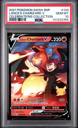 2021 POKEMON SWSH BLACK STAR PROMO CELEBRATIONS COLL LANCE'S CHARIZARD V PSA 10 - Image 1