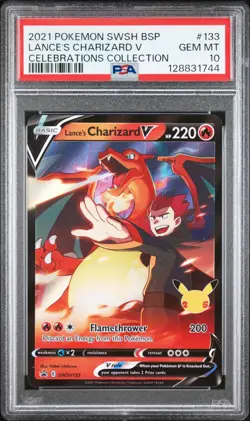 2021 POKEMON SWSH BLACK STAR PROMO CELEBRATIONS COLL LANCE'S CHARIZARD V PSA 10 - Image 1