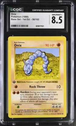 CGC 8.5 Onix 1999 Base Set 1st Edition Shadowless 56/102 Pokemon Card - Image 1