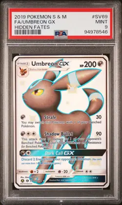2019 Pokemon Umbreon GX Full Art Holo Hidden Fates SV69/SV94 PSA 9 MINT - Image 1