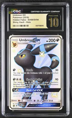 CGC 10 PRISTINE Pokemon Hidden Fates Umbreon GX SV69/SV94 Full Art Shiny - Image 1