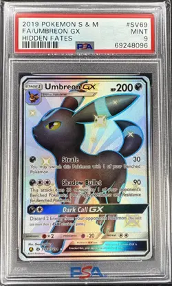 Umbreon GX SV69/SV94 2019 Hidden Fates: Shiny Vault Holo PSA 9 Pokemon card - Image 1