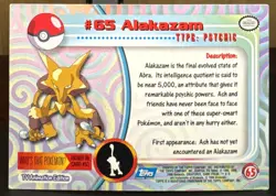 1999 Pokemon Pokemon Topps Alakazam #65 Card - Image 2