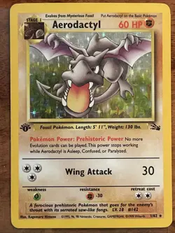 Pokemon 1st Edition 1999 Areodactly 1/62 Fossil Set Holo Rare NM Card - Image 3