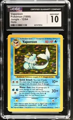 1999 Pokemon Jungle Unlimited Vaporeon Holo CGC 10 GEM MINT - Image 1