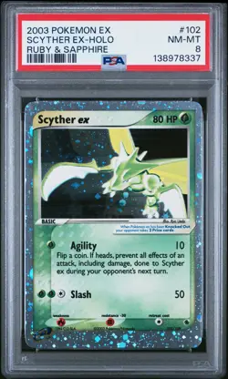 2003 POKEMON EX RUBY & SAPPHIRE #102 SCYTHER EX-HOLO PSA 8 - Image 1
