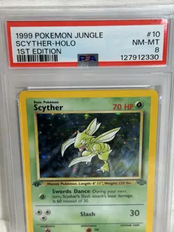 1999 Pokemon Jungle Scyther Holo 1st Edition PSA 8 - Image 2