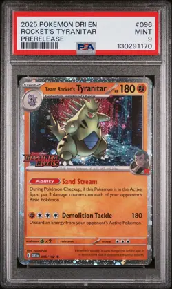 2025 POKEMON DRI EN-DESTINED RIVALS PRERELEASE TEAM ROCKET'S TYRANITAR PSA 9 - Image 1