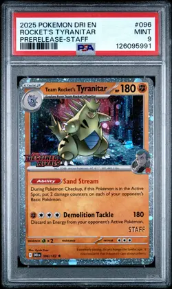 2025 POKEMON DRI EN-DESTINED RIVALS #096 TEAM ROCKET'S TYRANITAR PSA 9 - Image 1