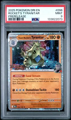 2025 POKEMON DRI EN-DESTINED RIVALS PRERELEASE TEAM ROCKET'S TYRANITAR PSA 9 - Image 1