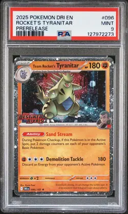 2025 POKEMON DRI EN-DESTINED RIVALS PRERELEASE TEAM ROCKET'S TYRANITAR PSA 9 - Image 1