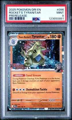 2025 POKEMON DRI EN-DESTINED RIVALS PRERELEASE TEAM ROCKET'S TYRANITAR PSA 9 - Image 1