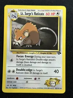 Lt. Surge's Raticate Gym Challenge 053/132 Pokemon card NM - Image 1