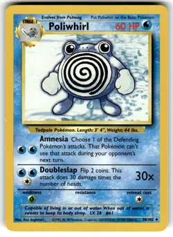 Pokemon TCG Poliwhirl 38/102 Base Set Regular Unlimited Uncommon Card WOTC 1999 - Image 1