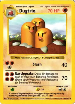 Pokemon TCG Dugtrio Base Set 19/102 Regular Shadowless Rare HP/DMG - Image 1