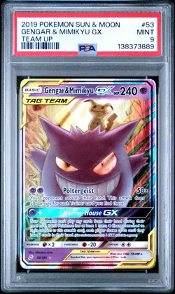 2019 POKEMON SUN & MOON TEAM UP 53 GENGAR & MIMIKYU GX - PSA 9 - Image 1