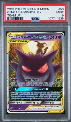 PSA 9 2019 POKEMON SUN & MOON TEAM UP #53 GENGAR & MIMIKYU GX TEAM UP Nm M - Image 3