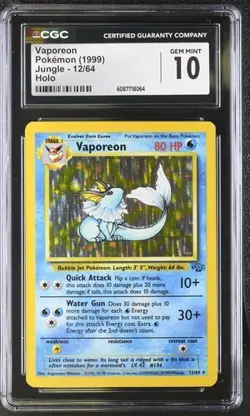 CGC 10 VAPOREON 12 JUNGLE HOLO UNLIMITED POKEMON GEM MINT BMP - Image 1
