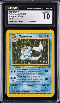 1999 POKEMON JUNGLE HOLO #12 VAPOREON CGC 10 GEM MINT - Image 1