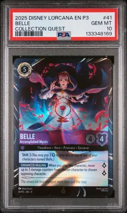 2025 DISNEY LORCANA EN P3-PROMO COLL QUEST BELLE - ACCOMPLISHED MYSTIC PSA 10 - Image 1