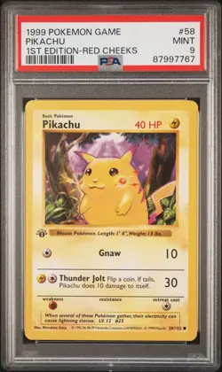 1999 Pikachu-Red Cheeks Pokemon Base Set Shadowless 1st Edition #58 PSA 9 MINT - Image 1