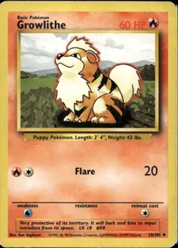 Growlithe 28/102 Common WOTC Base Set 1 Pokemon - Image 1
