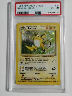 1999 Pokemon Game Base Set Raichu Holo #14 Graded PSA 6 EX-MT - Image 1