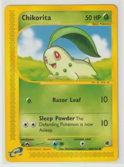 2002 CHIKORITA 100/165 POKEMON EXPEDITION BASE SET BASIC COMMON GRASS LP - Image 1