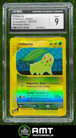 6073031078 2002 Pokemon Expedition Set #99/165 Chikorita Reverse Holo CGC 9 - Image 1