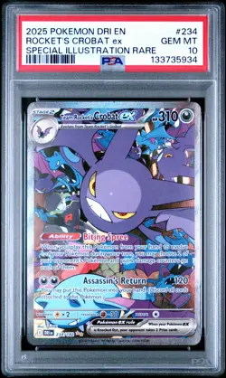 2025 POKEMON DRI EN-DESTINED RIVALS #234 TEAM ROCKET'S CROBAT EX PSA 10 - Image 1