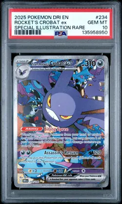 2025 POKEMON DRI SPECIAL ILLUSTRATION RARE #234 TEAM ROCKET'S CROBAT EX PSA 10 - Image 1