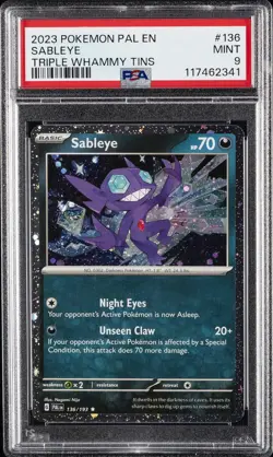2023 POKEMON PAL EN-PALDEA EVOLVED TRIPLE WHAMMY TIN #136 SABLEYE PSA 9 - Image 1