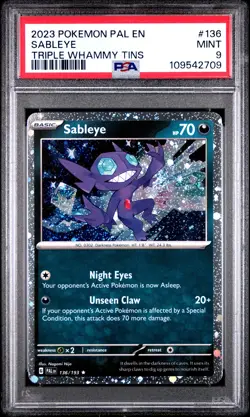 2023 POKEMON PAL EN-PALDEA EVOLVED TRIPLE WHAMMY TIN #136 SABLEYE PSA 9 - Image 1