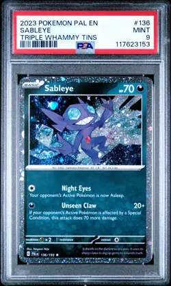 2023 POKEMON PAL EN-PALDEA EVOLVED TRIPLE WHAMMY TIN #136 SABLEYE PSA 9 - Image 1