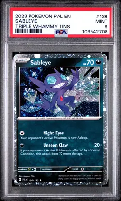 2023 POKEMON PAL EN-PALDEA EVOLVED TRIPLE WHAMMY TIN #136 SABLEYE PSA 9 - Image 1