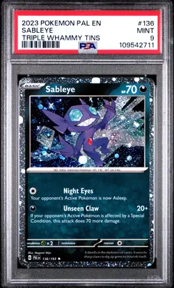 2023 POKEMON PAL EN-PALDEA EVOLVED TRIPLE WHAMMY TIN #136 SABLEYE PSA 9 - Image 1